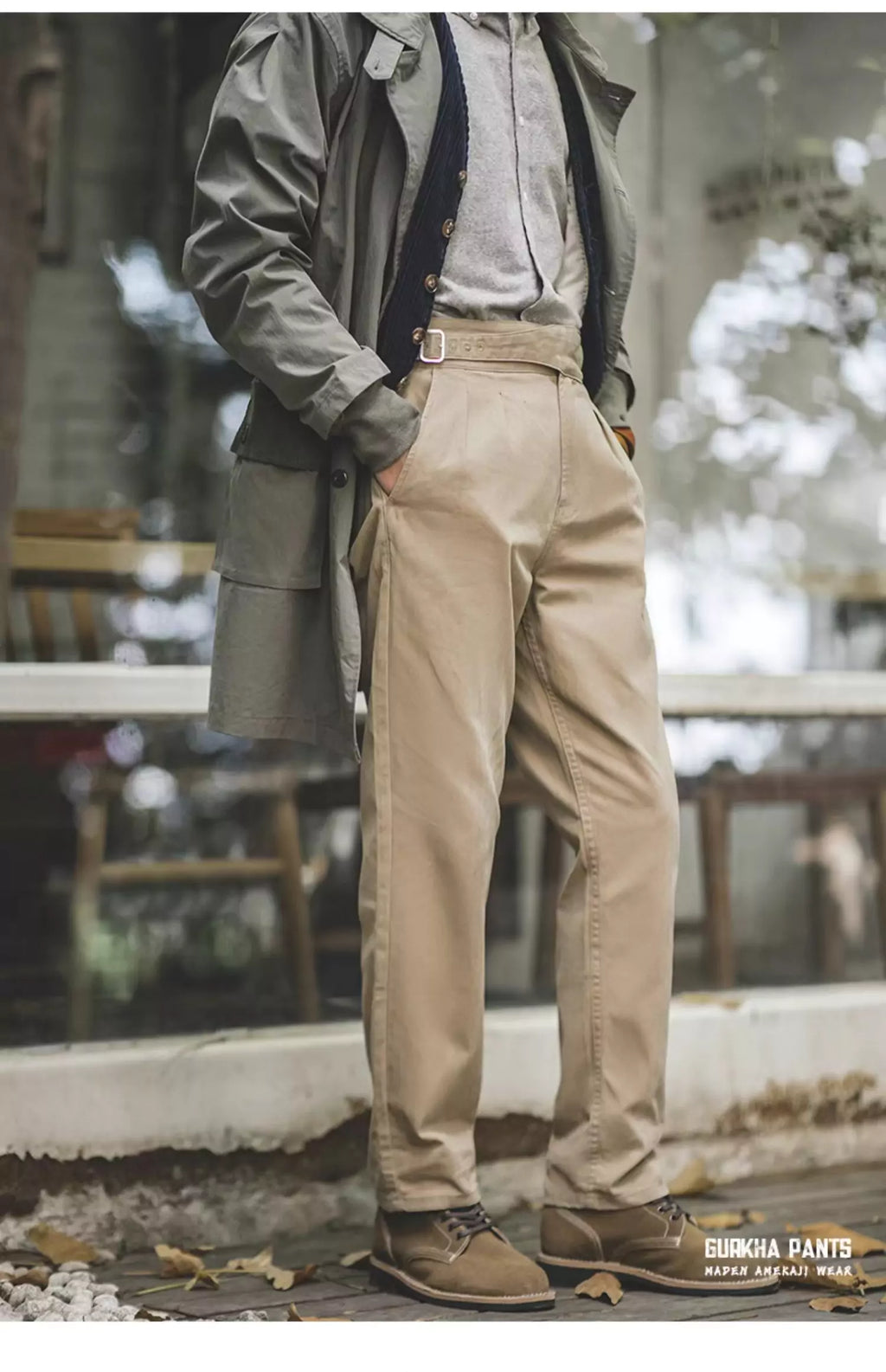 Pantalones Gurkha retro de talle alto y pierna recta de color caqui