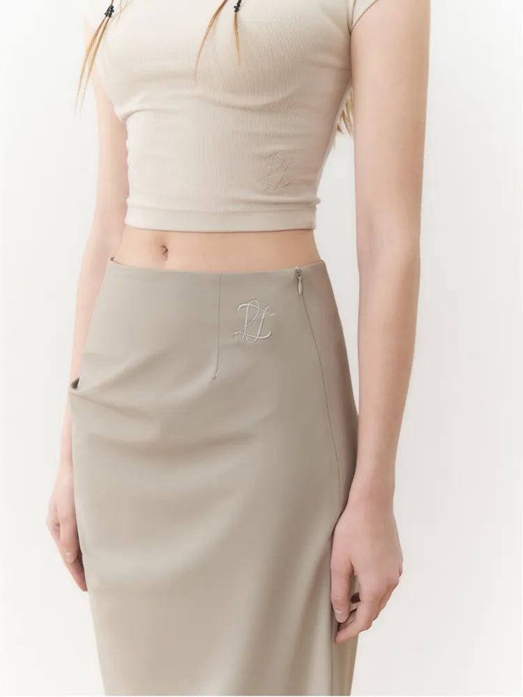 Retro Khaki Bodycon Split Skirt