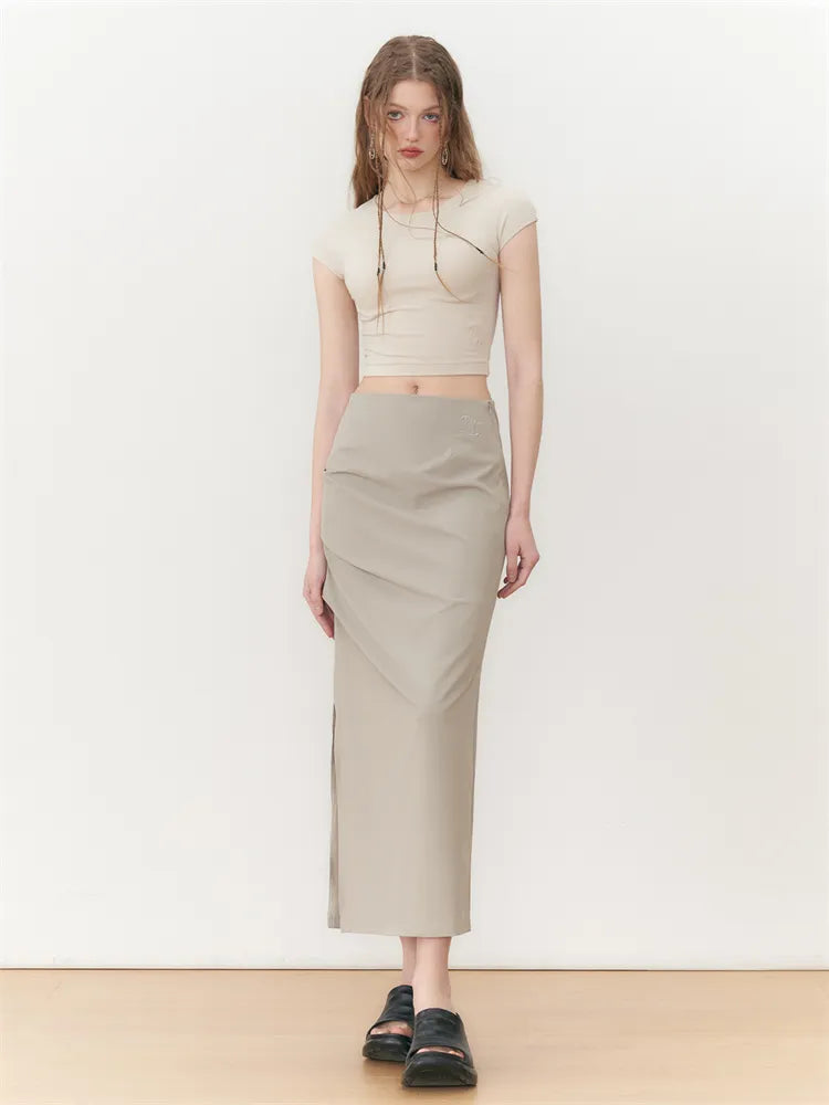 Retro Khaki Bodycon Split Skirt