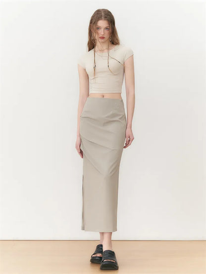 Retro-Khaki-Bodycon-Rock mit Schlitz