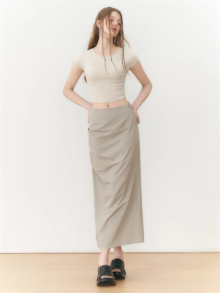 Retro Khaki Bodycon Split Skirt