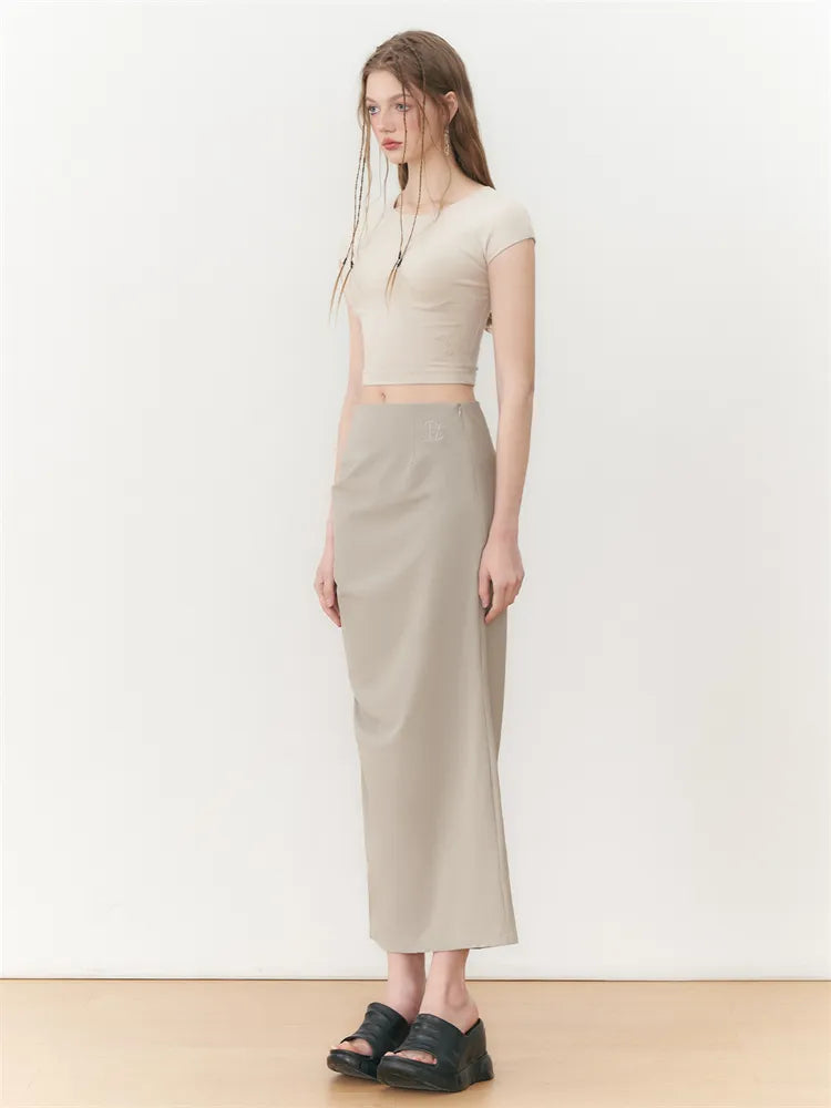 Retro Khaki Bodycon Split Skirt