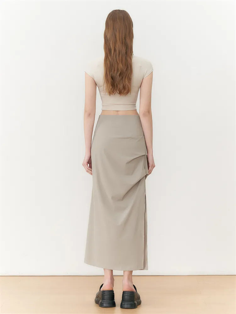 Retro Khaki Bodycon Split Skirt