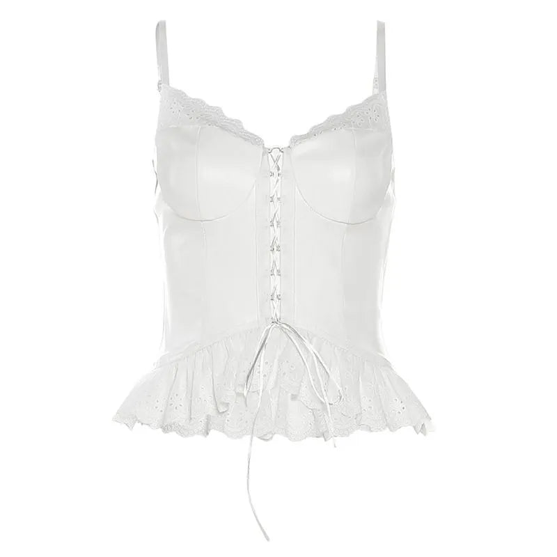 Retro Lace Trim Slim Cami Top Mini Skirt 2 Piece Set