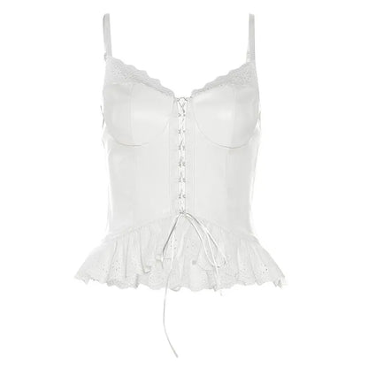 Retro Lace Trim Slim Cami Top Mini Skirt 2 Piece Set