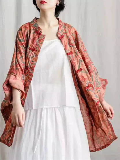 Retro-Leinenmantel mit Blumenmuster und chinesischen Knoten
