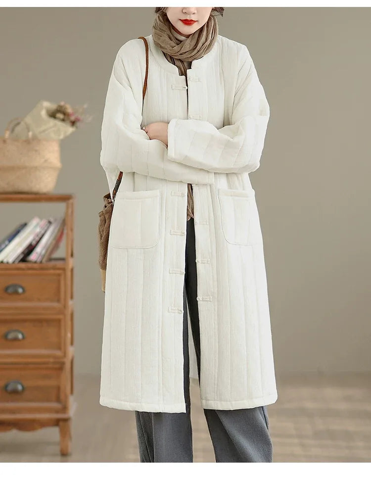 Retro Mandarin Collar Frog Button Quilted Padded Coat