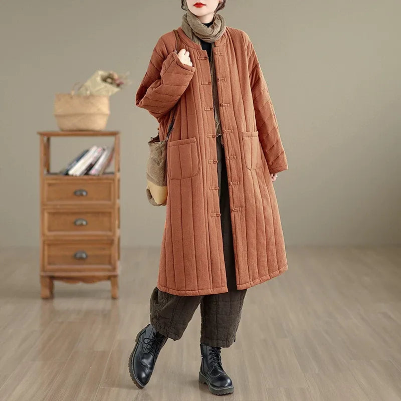 Retro Mandarin Collar Frog Button Quilted Padded Coat