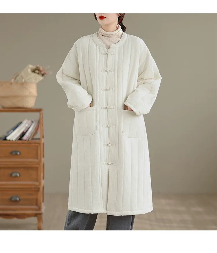 Retro Mandarin Collar Frog Button Quilted Padded Coat