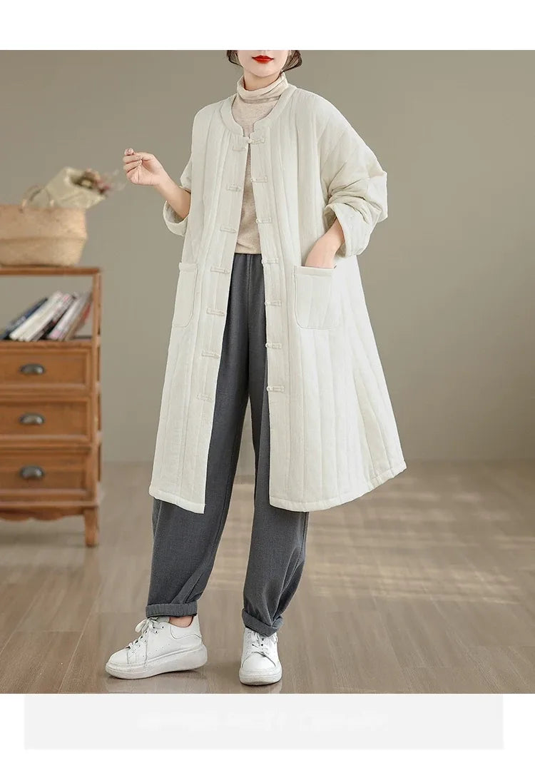 Retro Mandarin Collar Frog Button Quilted Padded Coat