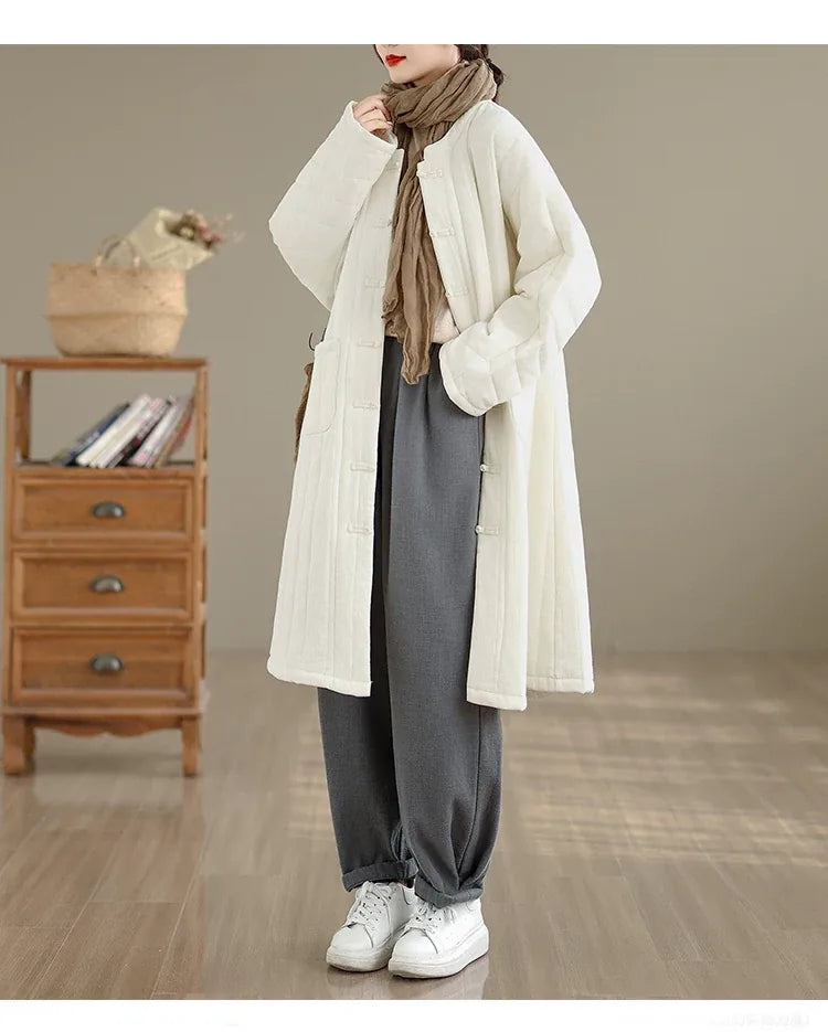 Retro Mandarin Collar Frog Button Quilted Padded Coat