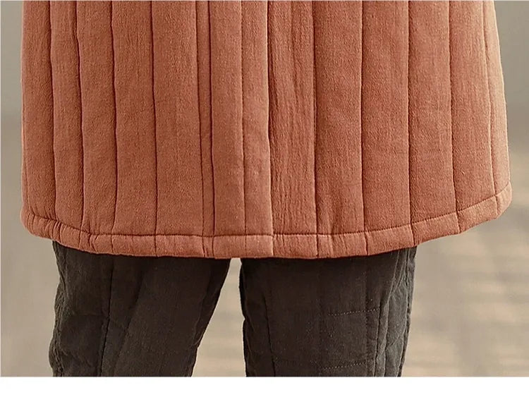 Retro Mandarin Collar Frog Button Quilted Padded Coat