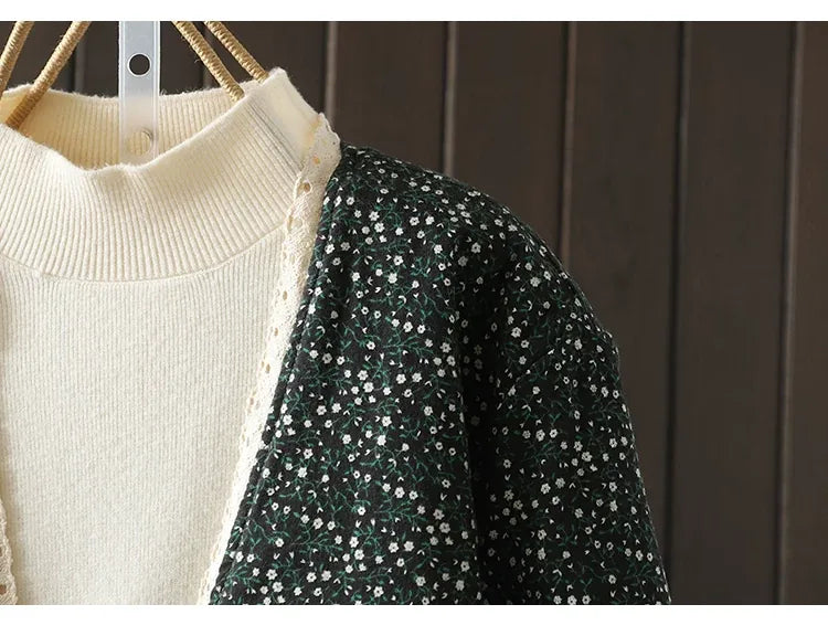 Retro Micro Floral Frog Button Padded Jacket