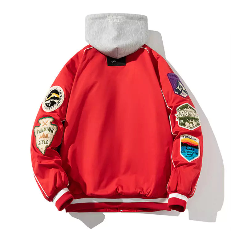 Chaqueta bomber con bordado de parche retro