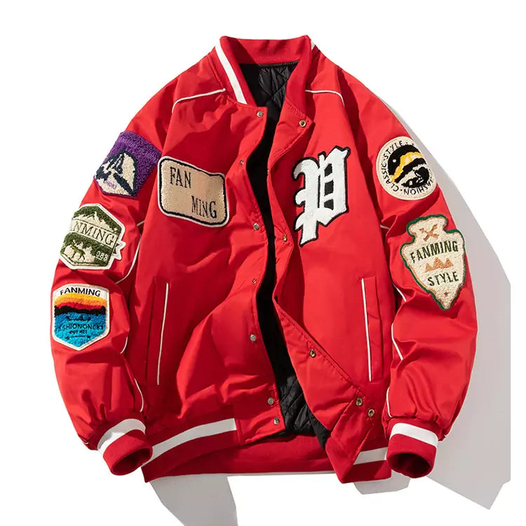 Chaqueta bomber con bordado de parche retro
