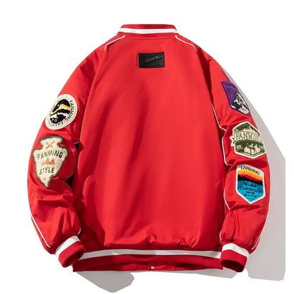 Chaqueta bomber con bordado de parche retro