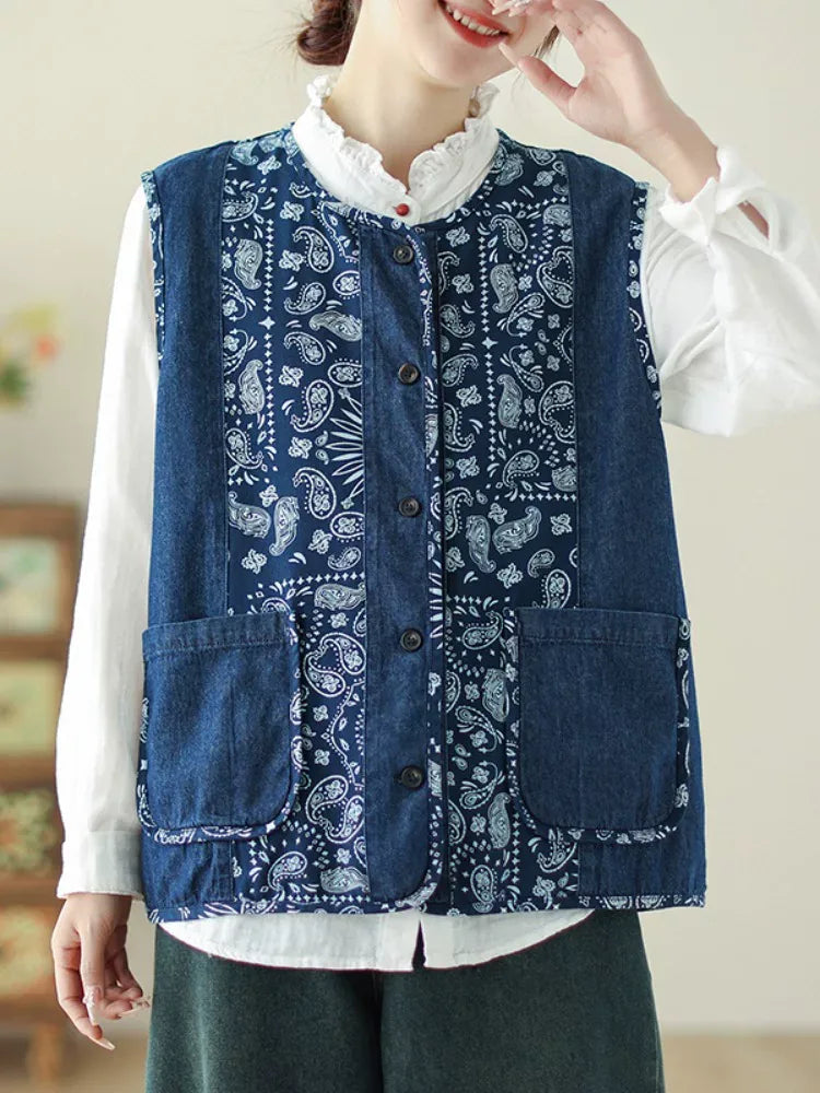 Retro Patchwork Paisley Button-Front Vest