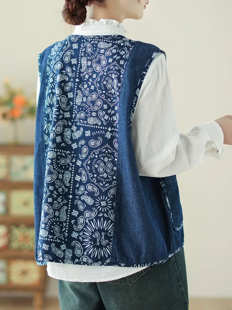 Retro Patchwork Paisley Button-Front Vest