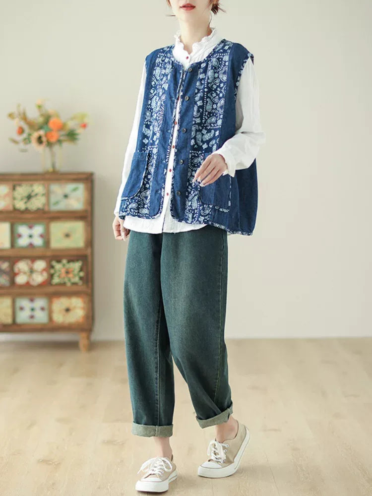 Retro Patchwork Paisley Button-Front Vest