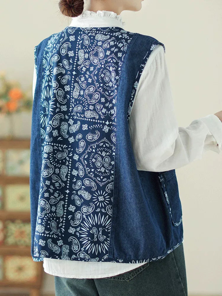 Retro Patchwork Paisley Button-Front Vest