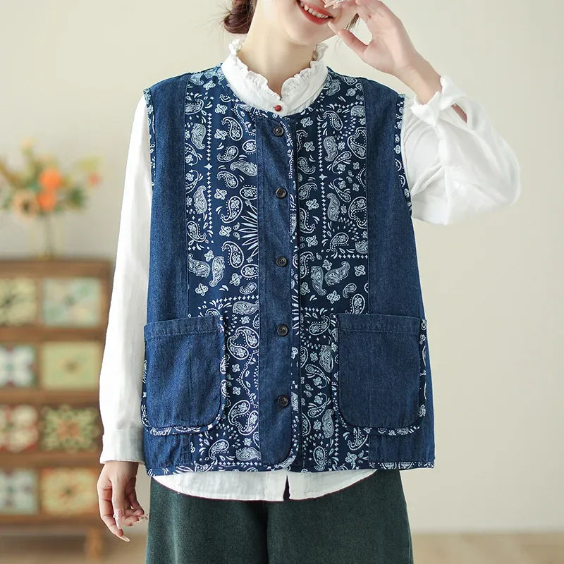 Retro Patchwork Paisley Button-Front Vest