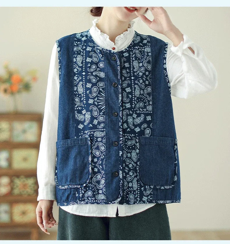 Retro Patchwork Paisley Button-Front Vest