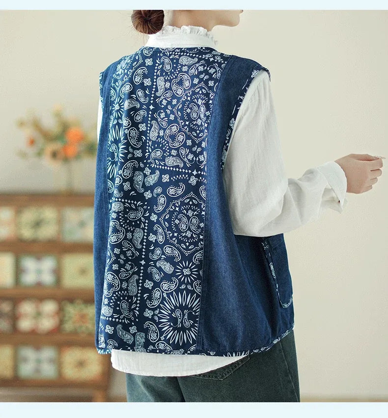 Retro Patchwork Paisley Button-Front Vest