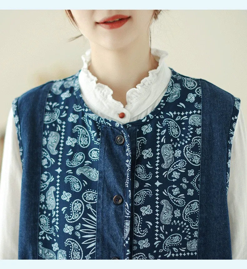 Retro Patchwork Paisley Button-Front Vest