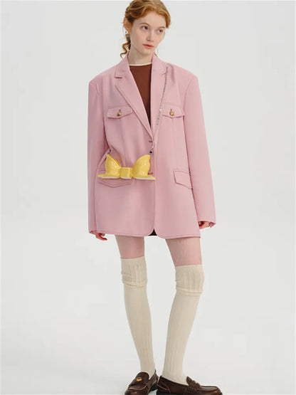 Retro Pink Loose Casual Blazer DESPLUS