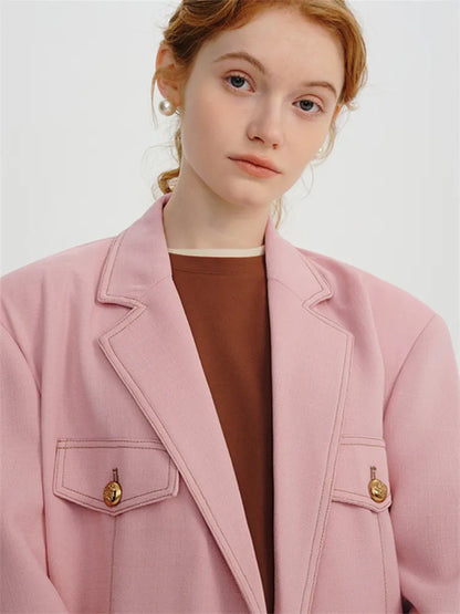 Retro Pink Loose Casual Blazer DESPLUS