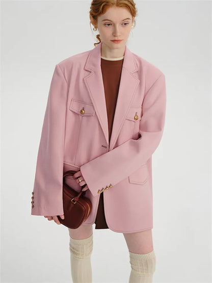Retro Pink Loose Casual Blazer DESPLUS