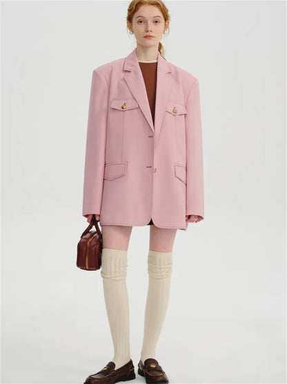 Retro Pink Loose Casual Blazer DESPLUS
