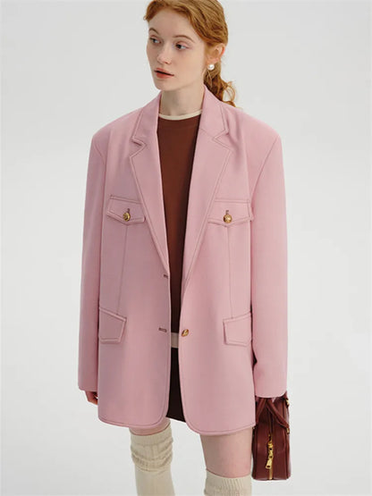 Retro Pink Loose Casual Blazer DESPLUS