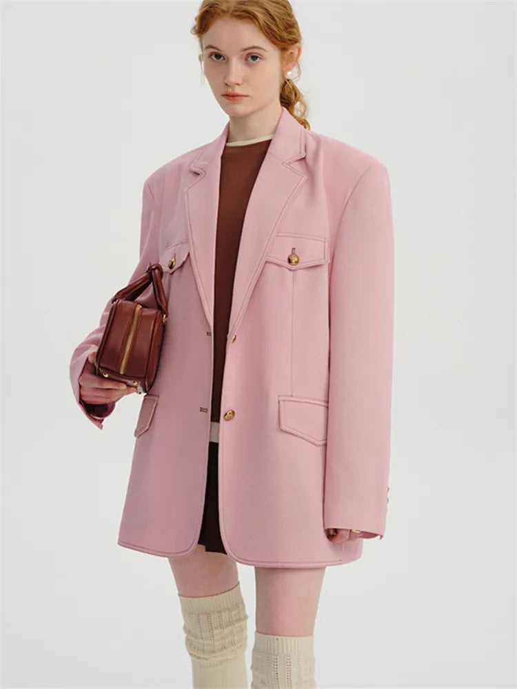 Retro Pink Loose Casual Blazer DESPLUS