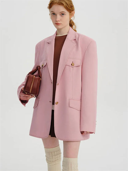 Retro Pink Loose Casual Blazer DESPLUS