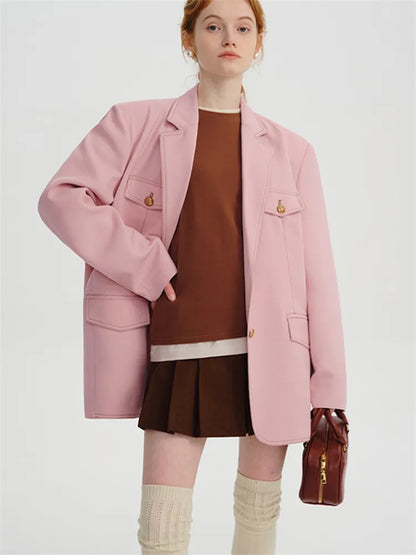 Retro Pink Loose Casual Blazer DESPLUS