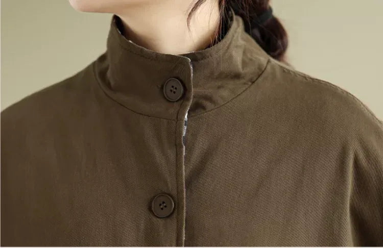 Retro Plaid Lined Stand Collar Padded Jacket