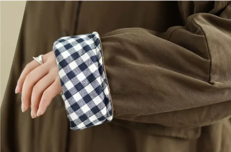 Retro Plaid Lined Stand Collar Padded Jacket