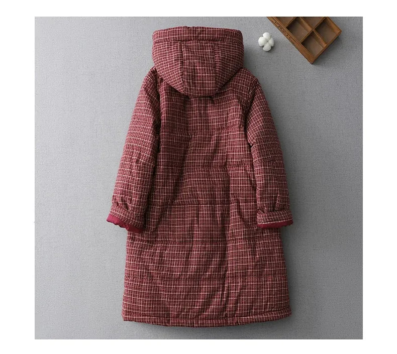 Retro Plaid Quilted Hooded Padded Coat