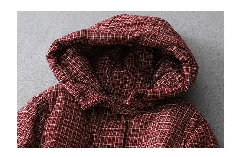 Retro Plaid Quilted Hooded Padded Coat