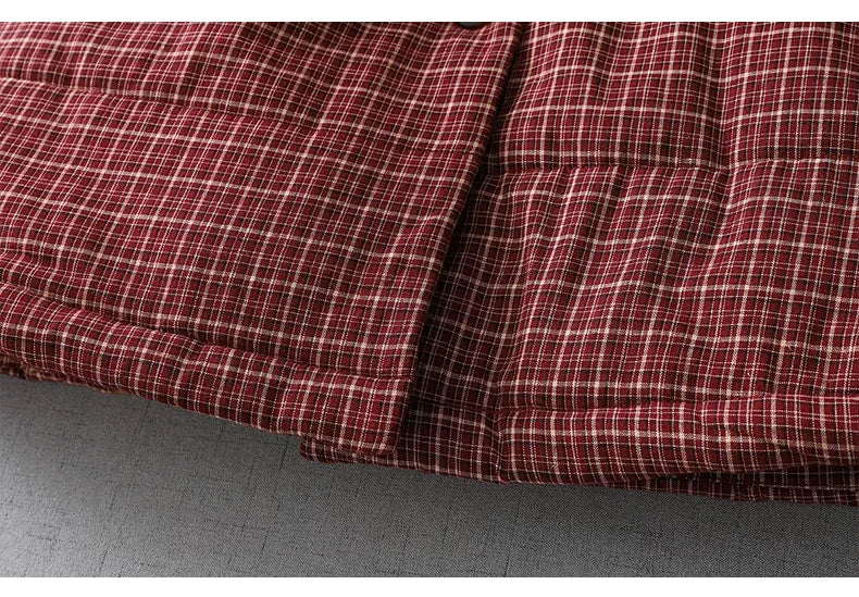 Retro Plaid Quilted Hooded Padded Coat