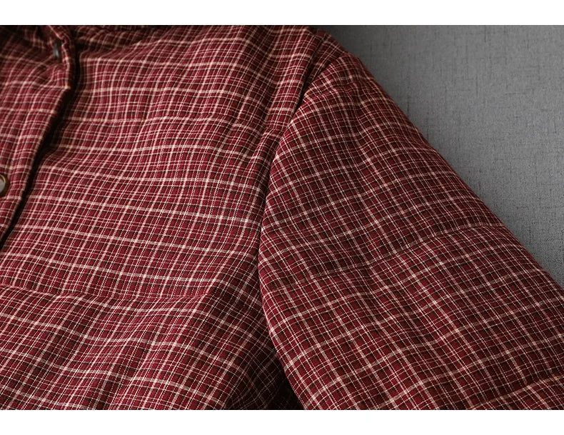 Retro Plaid Quilted Hooded Padded Coat