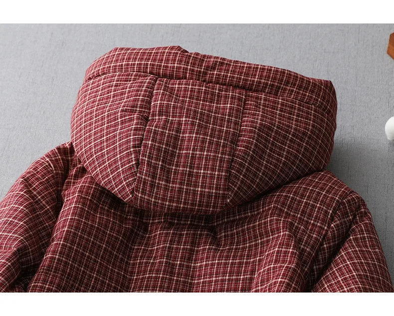 Retro Plaid Quilted Hooded Padded Coat