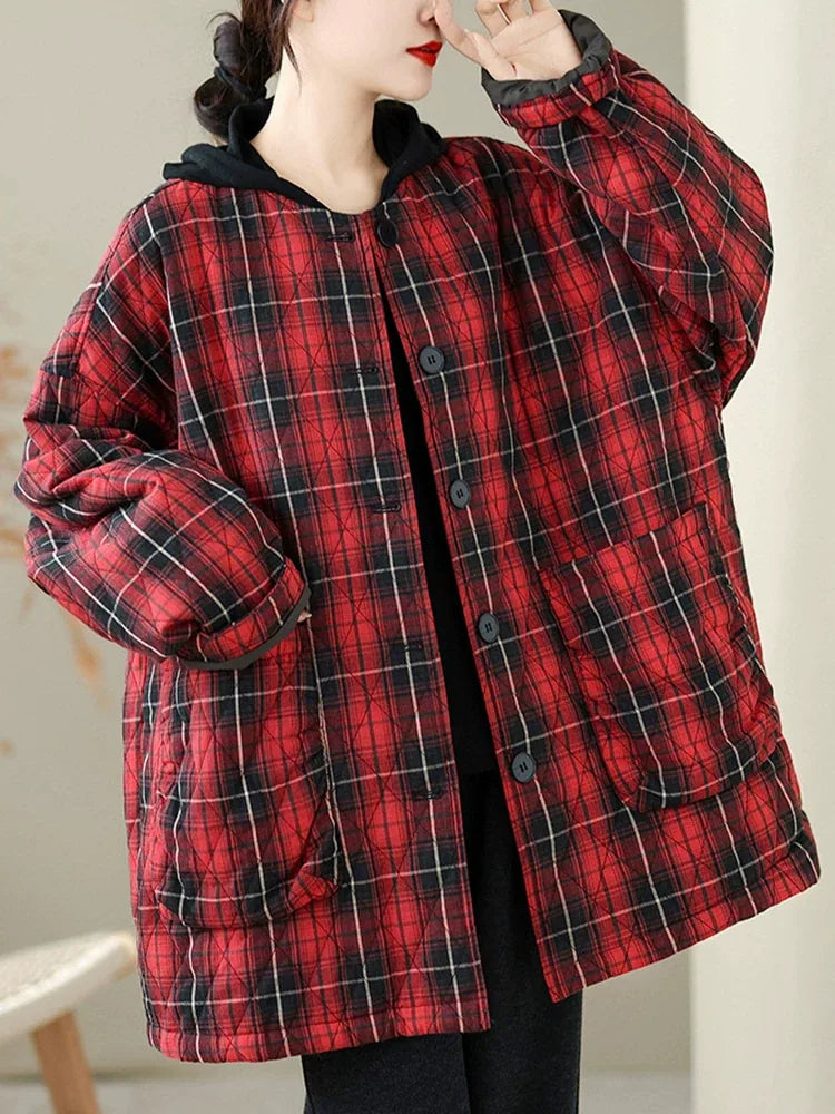 Retro Plaid Quilted Padded Coat