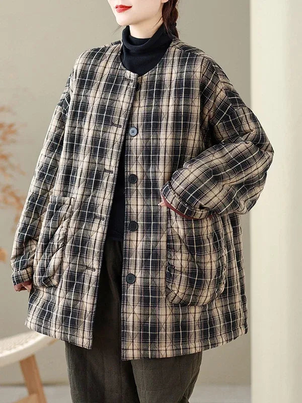Retro Plaid Quilted Padded Coat