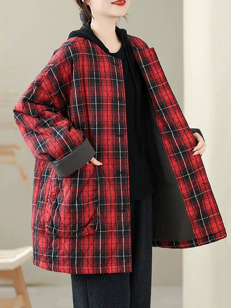 Retro Plaid Quilted Padded Coat