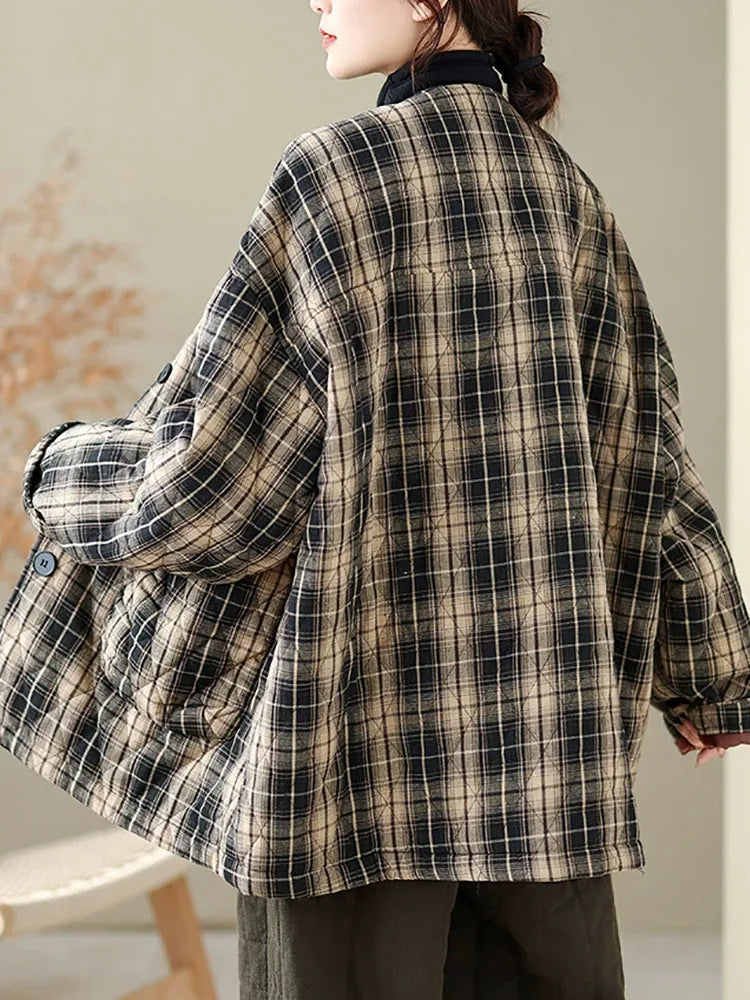 Retro Plaid Quilted Padded Coat