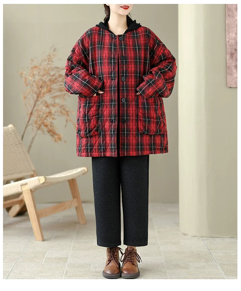Retro Plaid Quilted Padded Coat