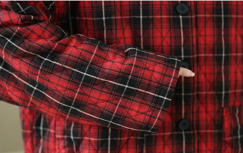 Retro Plaid Quilted Padded Coat