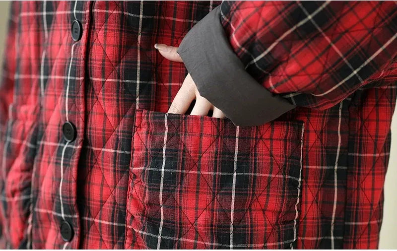 Retro Plaid Quilted Padded Coat
